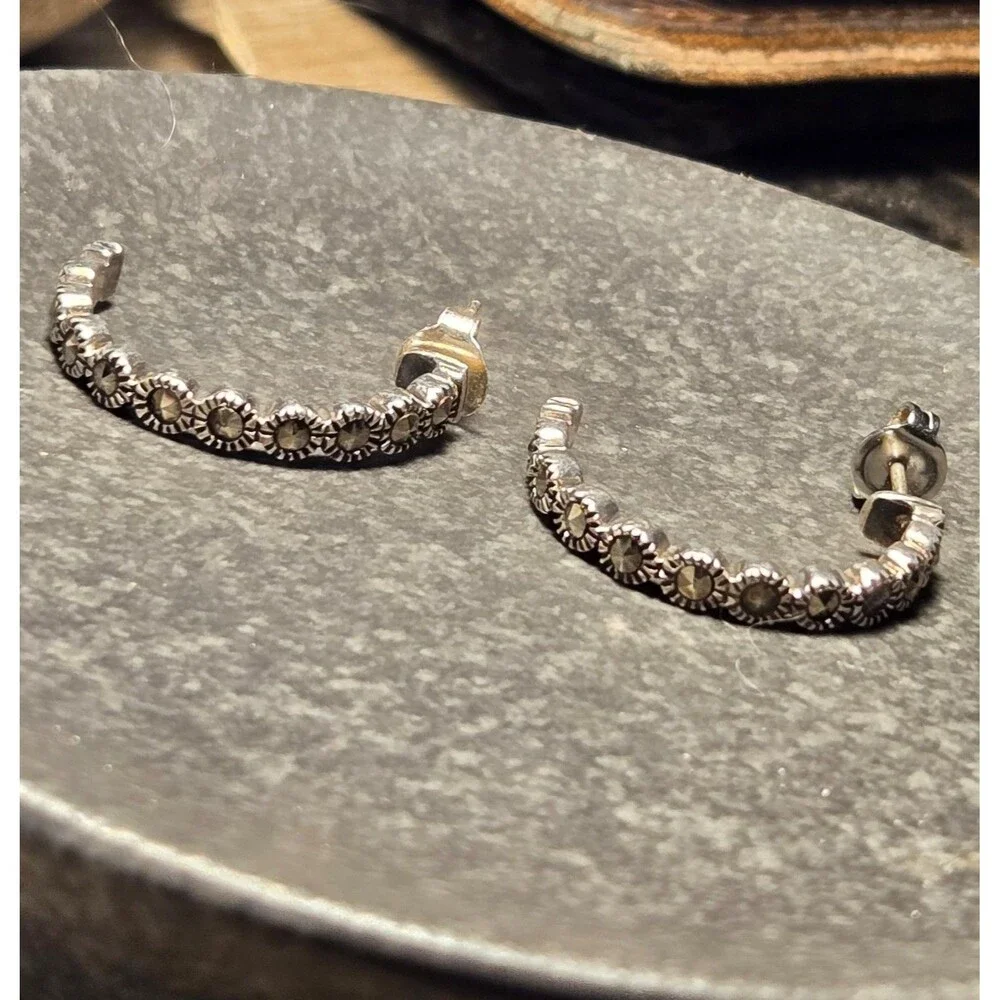Marcasite Hoops Sterling Silver Earrings